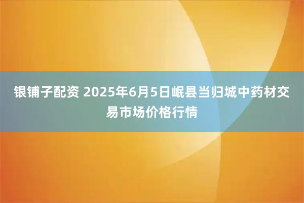 银铺子配资 2025年6月5日岷县当归城中药材交易市场价格行情